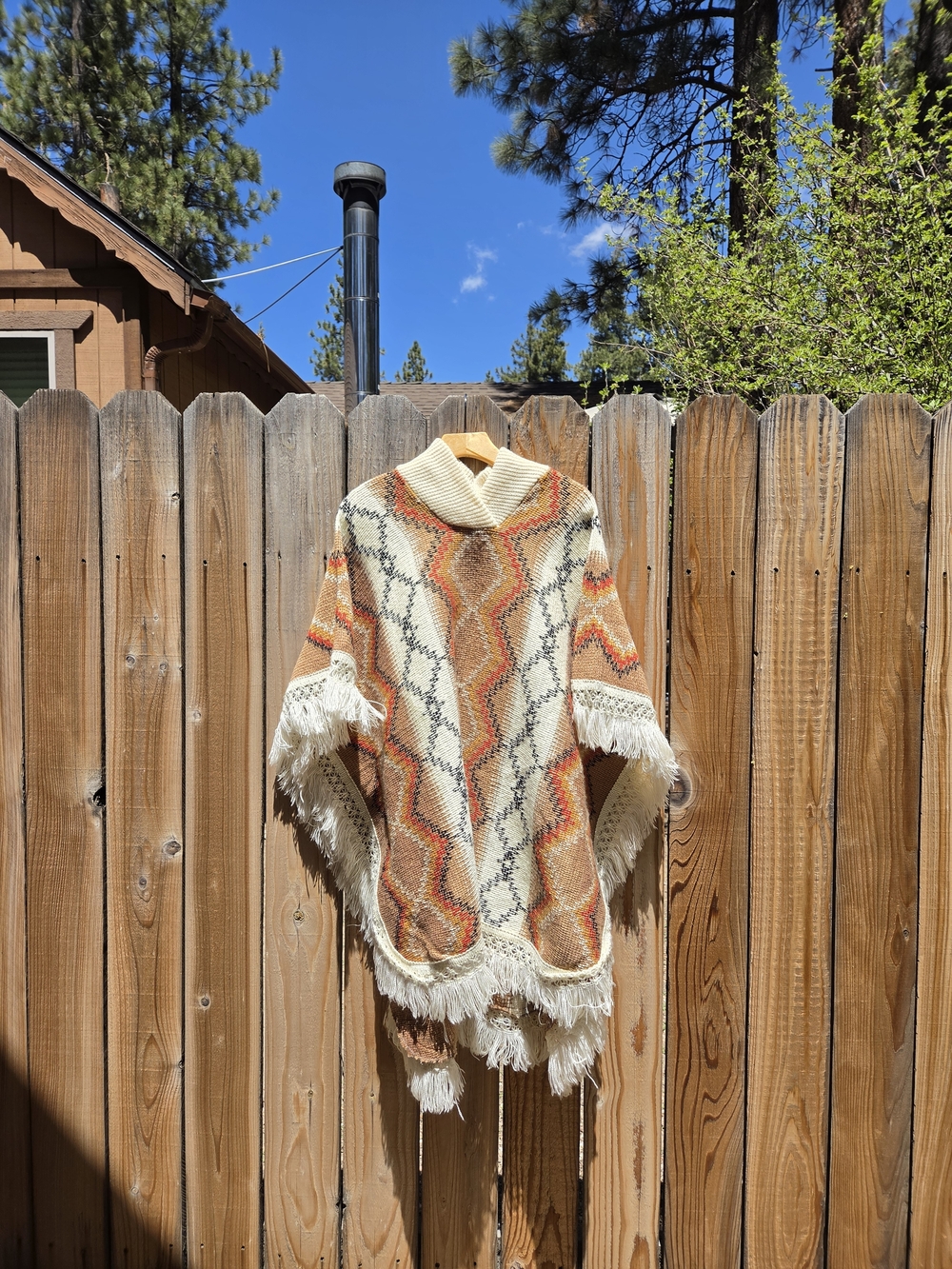Vintage Knit Poncho W Fringe